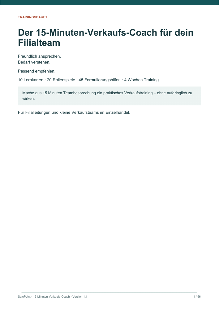 Original-Titelseite des 56-seitigen Trainingspakets